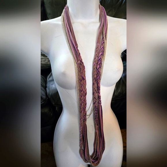 Natural Edge Kharma Collection by Avelon Accessories - Purple & Silver Women's Handmade Braided Scarf/necklace 26"